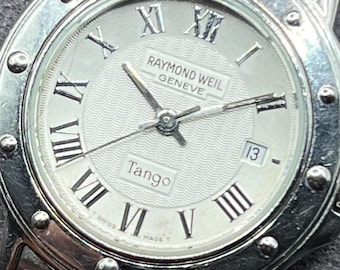 Reloj de pulsera vintage suizo Raymond Weil Tango 5360 para mujer, esfera romana, acero, 30 mm.