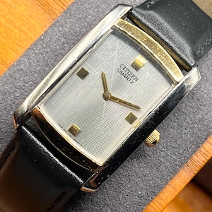 Citizen Tank Watch Quartz Silver Dial Two-Tone Mens Rectangular Vintage Dress Watch