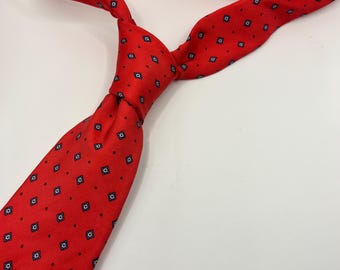 Cravate en soie Christian Dior - Imprimé géométrique rouge - Label Paris New York - Cravate de créateur vintage