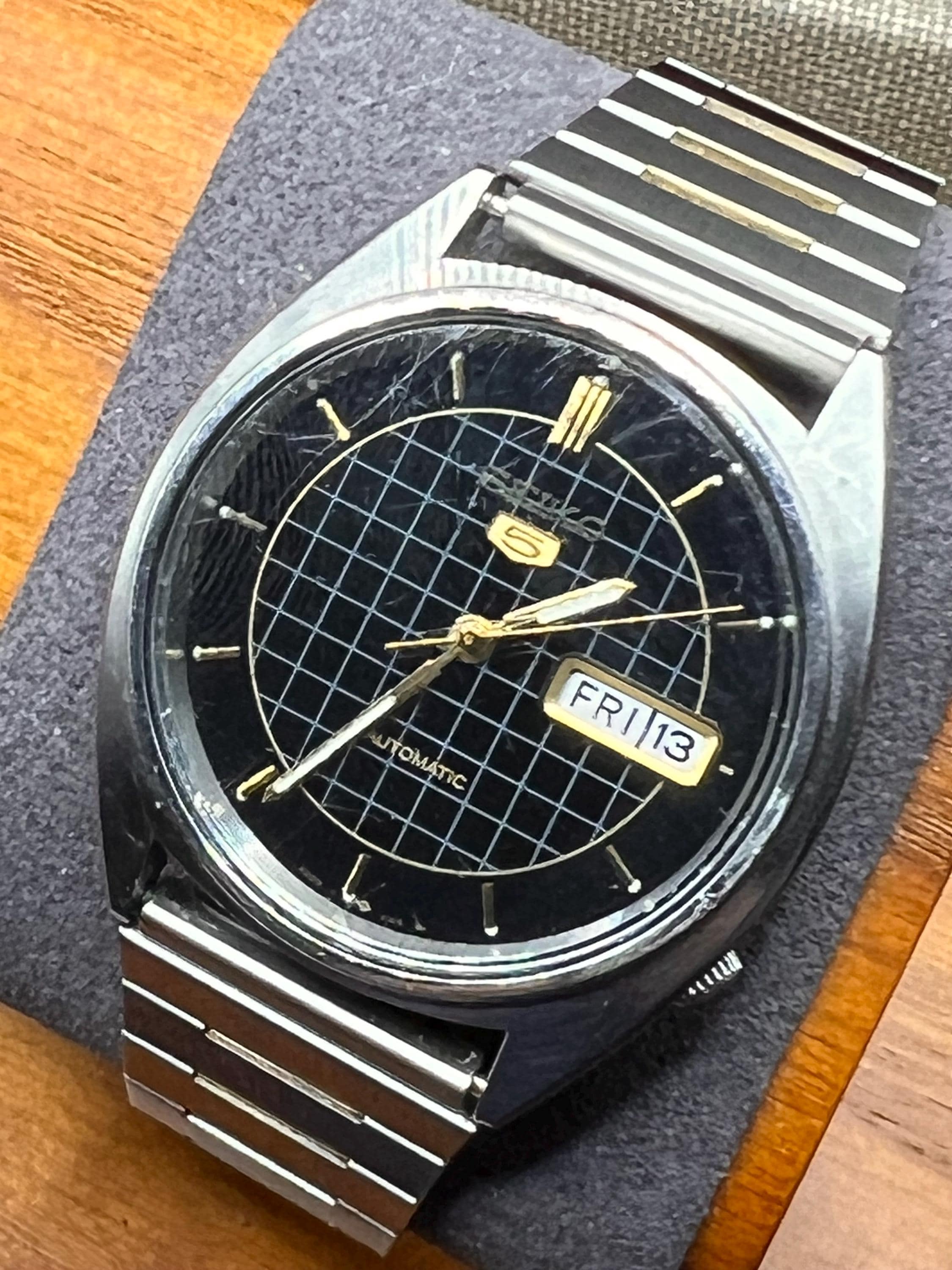 Seiko 5 Automatic 6309-8840 Black Grid Dial Vintage Men's Watch - Etsy