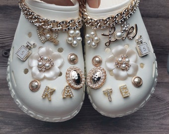 Personalized Name Pearl Shoe Charms with Chain, Girlish Pearl Shoe Buckle, Summer Shoe Charm, DIY Shoe Accessories, Unique Gift for her