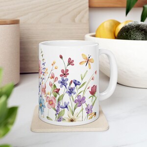 Wildflower Ceramic Mug, Mom Gift, Tea Cup, Unique Mother&#39;s Day Present, Floral Coffee Mug, Gift for Her