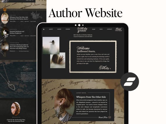 Author Website Showit Template. Dark Academia Gaslamp Writer Wordpress Theme. Gothic Romance Novelist Edwardian Victorian Era Witchy Website