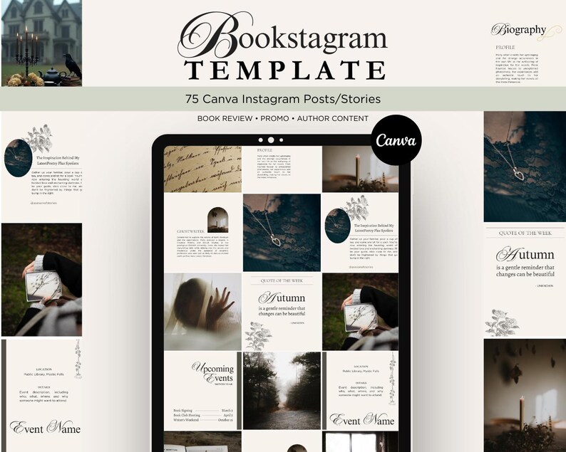 Bookstagram-sjabloon canva | Instagram-sjablonen schrijven | Boekrecensies en promotieberichten | Socialmediakit Dark Romance afbeelding 18