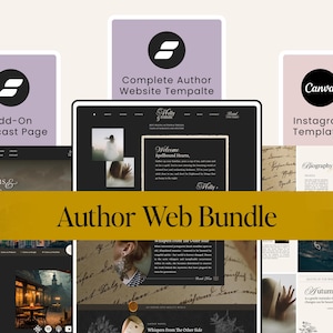 Showit Author Website. Book Launch Bookish Bundle: Dark Academia Website Design, Podcast Landing Page, Book Promotion Bookstagram Templates