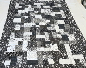 Unfinished Quilt top Black & White Squares-56in x 81in