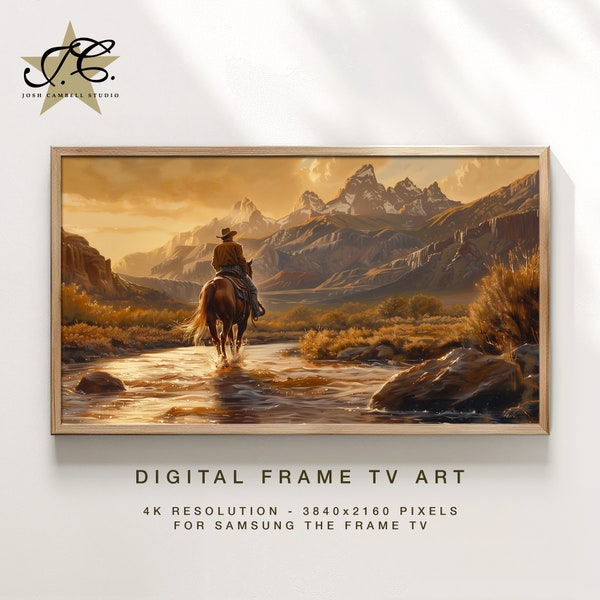 The Mountains Are Calling, Digital 4K Frame TV Art, Rustic Western Oil Painting, Americana Screensaver, Western Art, Old West Living