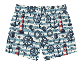 Nautical Print Swim Trunks - Men's Beachwear