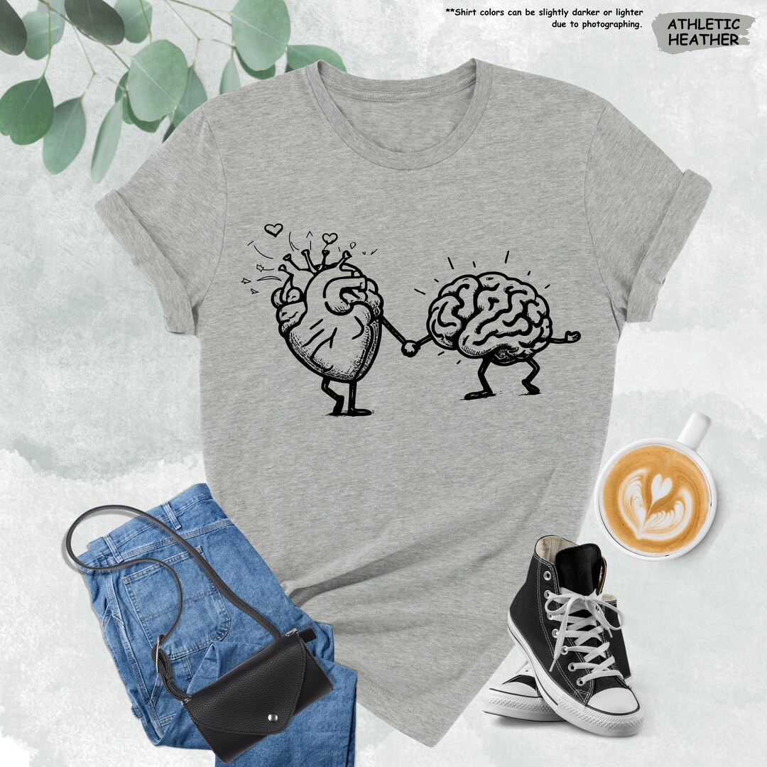 Heart and Brain Shirt, Mental Health Shirt, Positive Shirt, Support ...