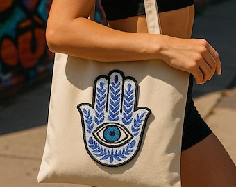 Large Sequin Hamsa Hand Patch: Iron-On Evil Eye Applique (24x18cm), 1pcs