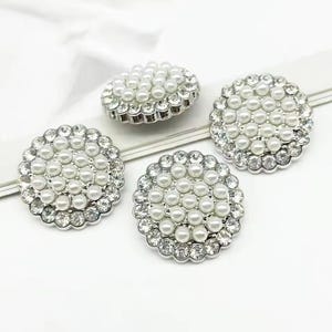 Pearl Buttons, Metal Shank Buttons 18-12mm, Shirt Pearl Buttons, Round Buttons for Coat, Rhinestone Sew On, Clothes Buttons - 10pcs