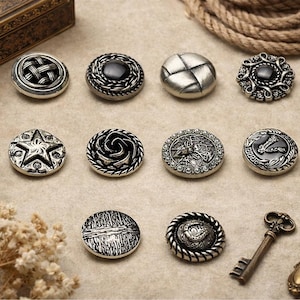 Botões de metal com haste em prata antiga para blazers e casacos - 12 peças, estilo vintage, 15-25 mm