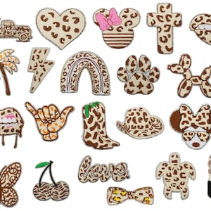 Juego de 21 parches con estampado de leopardo, apliques bordados termoadhesivos, parches de guepardo para chaquetas, bolsos y sombreros.