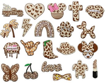 Juego de 21 parches con estampado de leopardo, apliques bordados termoadhesivos, parches de guepardo para chaquetas, bolsos y sombreros.