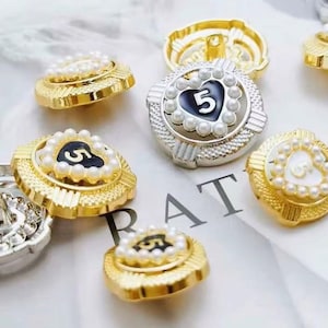 6pcs Number 5 Metal Shank Buttons: Gold & Silver Coat Embellishments