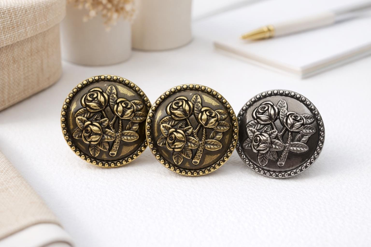 Antique Rose Metal Shank Buttons 18-23mm, Vintage Bronze Gunmetal ...