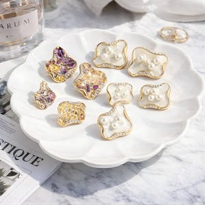 Luxury Beaded Rhinestone Buttons 6pcs 18/23mm, Gold Metal Sewing DIY, Fashion Coat Decor