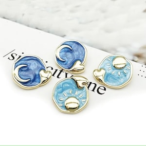 10pc 18-23 mm Sun Moon Metal Shank Buttons, Enamel Buttons, Moon Shank Buttons, Jacket Buttons, Decorative Buttons for Sewing, Craft Buttons