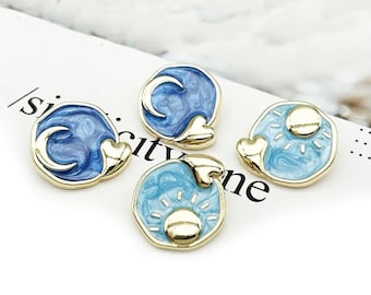 10 botones esmaltados con forma de sol y luna: costura y manualidades
