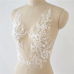 1-3Set White Beaded Pair Lace Applique, Dress Applique, Floral Lace Patch, Lace Applique Wedding Dress, Bridal Lace Applique, Brial Motif