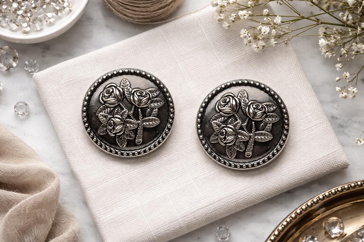 Antique Rose Metal Shank Buttons 18-23mm, Vintage Bronze Gunmetal ...