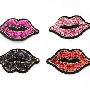 10pcs Sequin Lip Patch, Embroidered Patch for Cloth, Lips Kiss Patch, Jacket Patches, Sew On Applique Patch, Mouth Iron On Patch