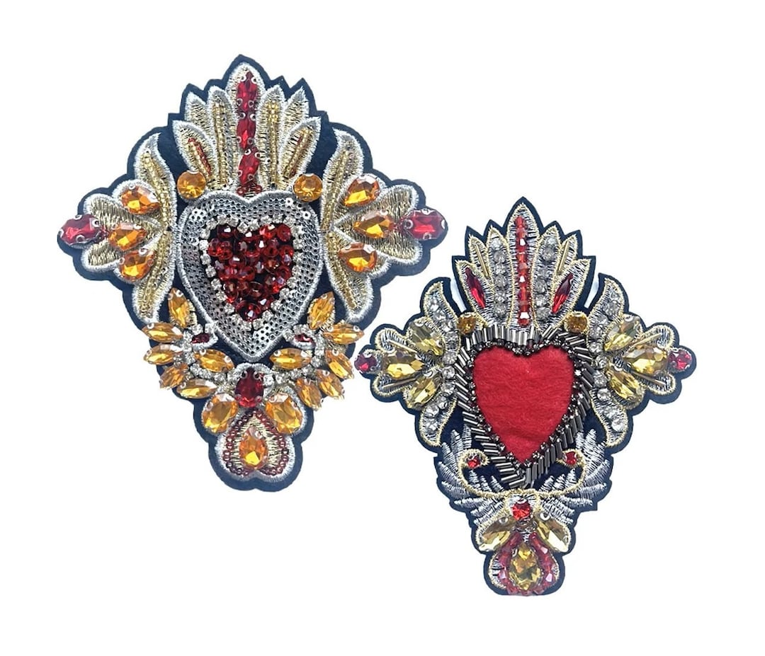 Rhinestone Heart Applique Patch: Sequined Sew-on Embellishment, 1pcs - Etsy
