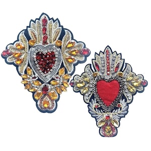 1pc Secret Heart Applique Patches, Rhinestone Sequined Sew on Patches, Red Beaded Patches, for Clothing, Decorative Parches