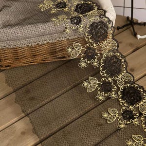9,64 '' schwarze Stretch-Spitze, elastische Spitzenbesatz, Dessous Kleider Spitze, Guipure-Spitze, breite Stretch-Spitze, schwarze Spitzenbesatz - 1 Meter