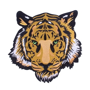 Tiger Patch Embroidery Applique - Large Tiger Patch - Jacket Embroidery Patch - Tiger Head Patch- Tiger Applique, Safari Animal Design, 1pcs