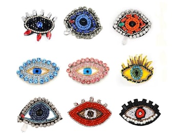 Evil Eyes Beaded Badge Patch, Sew on Patch - Evil Eye Patches - Embroidered Eye Patch Applique - Cloth Patch - Crying Eye Patch - 1pcs