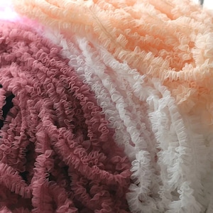 3 meter 2" gegolfde kanten rand, gegolfde mesh kanten rand voor tutu-jurk, gegolfde tule kanten rand, poppenkleding, geplooide tule afwerking, chiffon kant