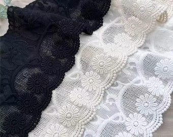 Floral Embroidery Cotton Lace Trim: 4" Wide Eyelet Dress Trim (5 Yards)
