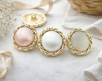 6 botones de perlas con diamantes de imitación de 18-25 mm, botones de costura de metal dorado para abrigos, cárdigans y suéteres.