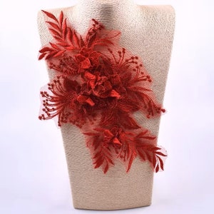 3D Embroidered Flower Applique: Floral Lace Patch, Bridal Gown Accessory