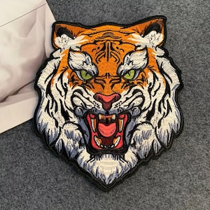 Roaring Tiger Head Patch - Tiger Patch Embroidery Applique - Large Tiger Animal Iron on Patches, Jacket Back Patches, Biker Patches - 1pcs
