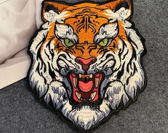 Roaring Tiger Head Embroidered Patch: Iron-On Applique 24.5x21cm, 1pcs