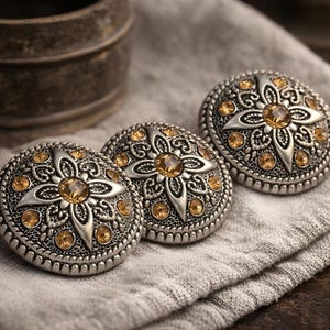 Vintage Rhinestone Metal Shank Buttons 6pcs: Gold Silver Coat Cardigan Decorative Sewing 20-30mm