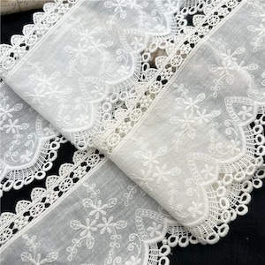 Floral Eyelet Cotton Lace Trim: 12cm Wide Doll Dress Fabric