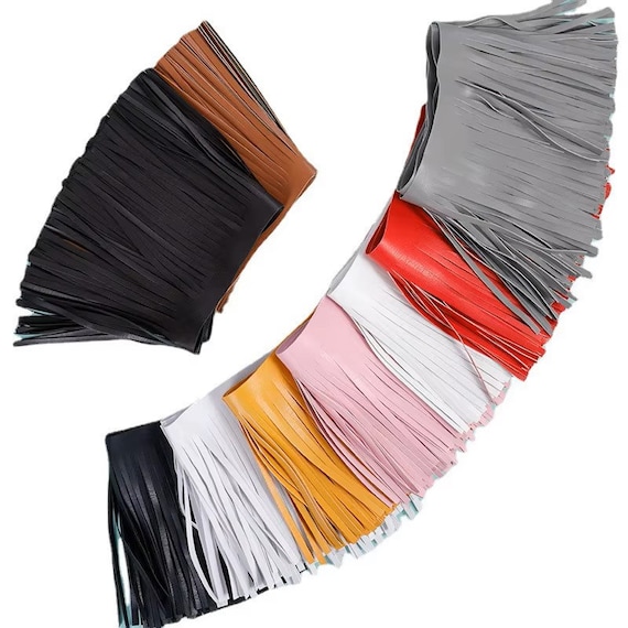 10-30cm Reversible Faux Leather Tassel Fringe: Western Novelty Trim - 1 Yard
