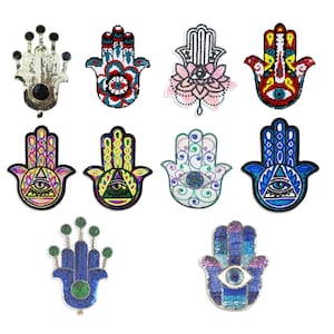 スパンコールのハムサハンドパッチ：アイロン接着式イーブルアイアップリケ