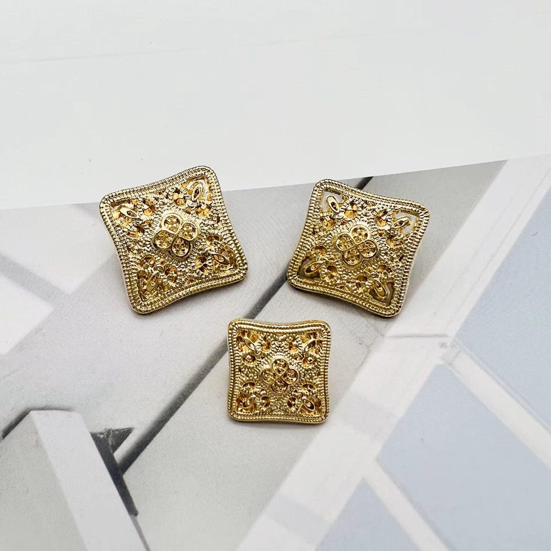10pcs Square Gold Metal Shank Buttons, Button Metal Vintage, Unique ...