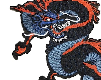 Blue Dragon Embroidered Applique: Chinese Sew-On Patch, 1pcs