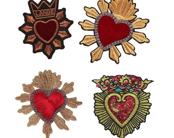 Parches para coser con bordado de corazón: apliques de lentejuelas y diamantes de imitación