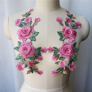 Embroidered 3D Flower Applique Set: Vintage Floral Patches (12x28CM)