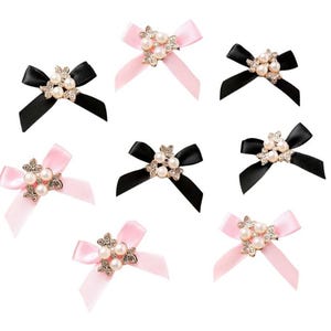 15pcs 4 colors Rhinestone Pearl Bow Patch - 3x4.5cm, Small Bows for Decor, Bow Applique, Ribbon Applique for Crafts, Wedding Dress, Bags