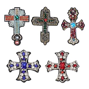 Toppa con croce in strass: ricamo con perline, da stirare o cucire