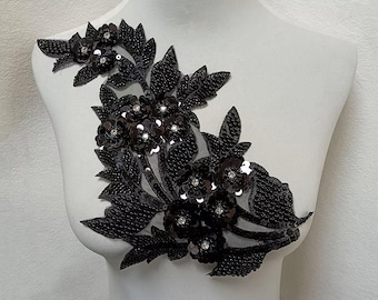 Sequined Flower Applique Patch: Embroidered Lace Floral Embellishment 33x20cm - 9 colors, 1pcs
