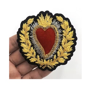 2pc Sacred Heart Embroidered Patch, Embroidered Iron-On Patch, Clothes Badges Sew on Patches, T Shirt Patches - Mexican Heart Patch