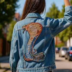 Cobra Sequined Applique Patch, Iron On Sew On Embroidered Applique for Jacket, Backpack, Clothes & DIY Crafts, Sparkly Snake